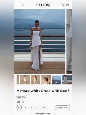 Matters Store Monaco White Dress and Scarf - Size XXS/0
